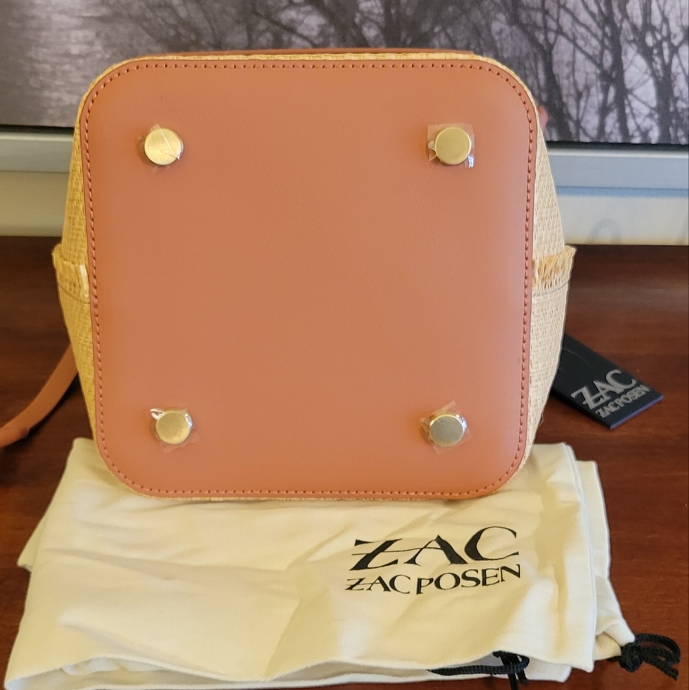 Zac Posen Brigette Belted Raffia Leather Bucket Bag - Picture 10 of 12